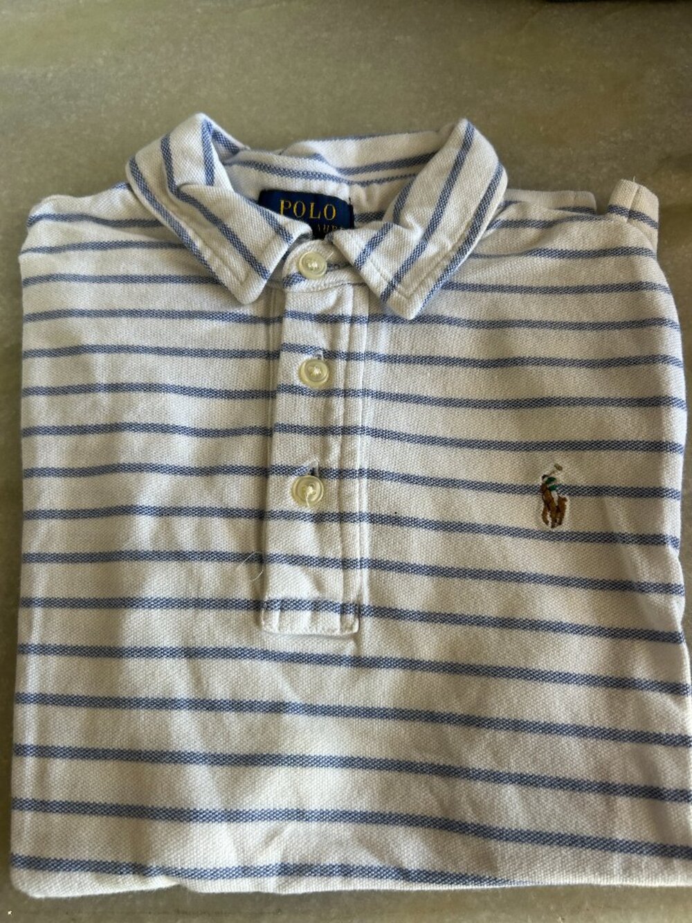 Polo Ralph Lauren Boys White Blue Striped Polo Shirt Size 7